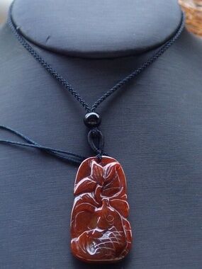 Certified Brown Red 100% Natural A Jade jadeite pendant Fish Lotus Leaf